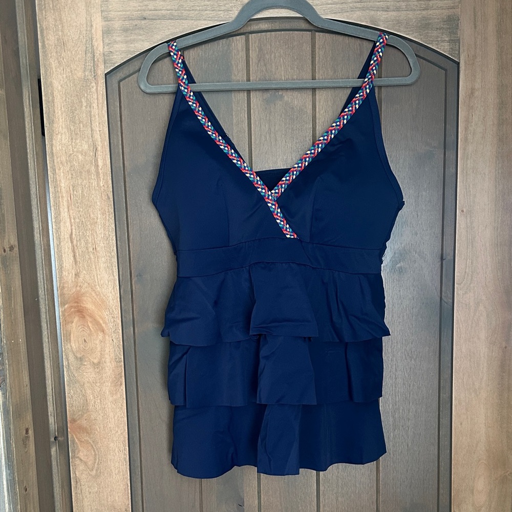 Navy Blue Ruffled Tankini - Picture 1 of 4